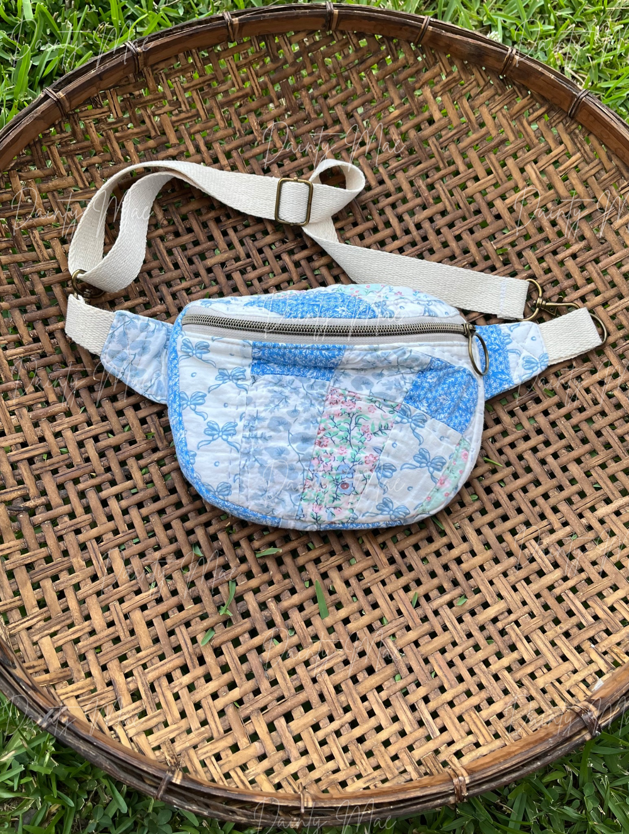 Blue & White Floral Quilt Belt Bag