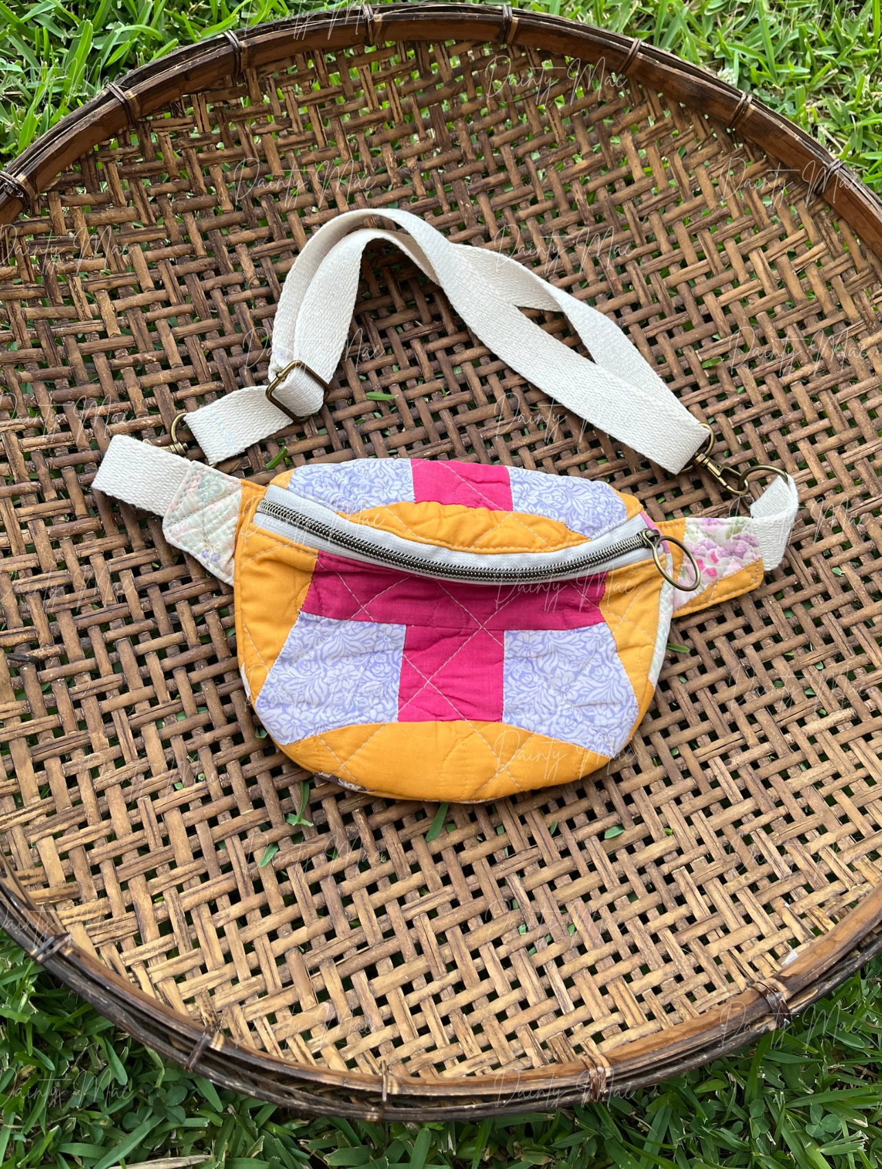 Vintage Yellow & Pink Quilt Belt Bag