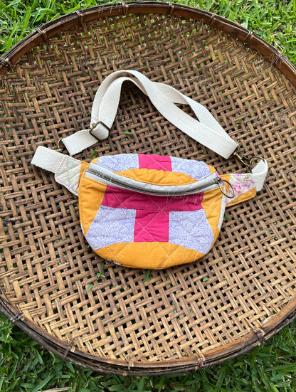 Vintage Yellow & Pink Quilt Belt Bag