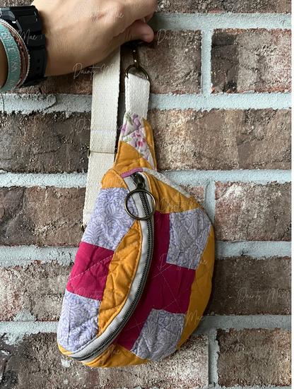 Vintage Yellow & Pink Quilt Belt Bag