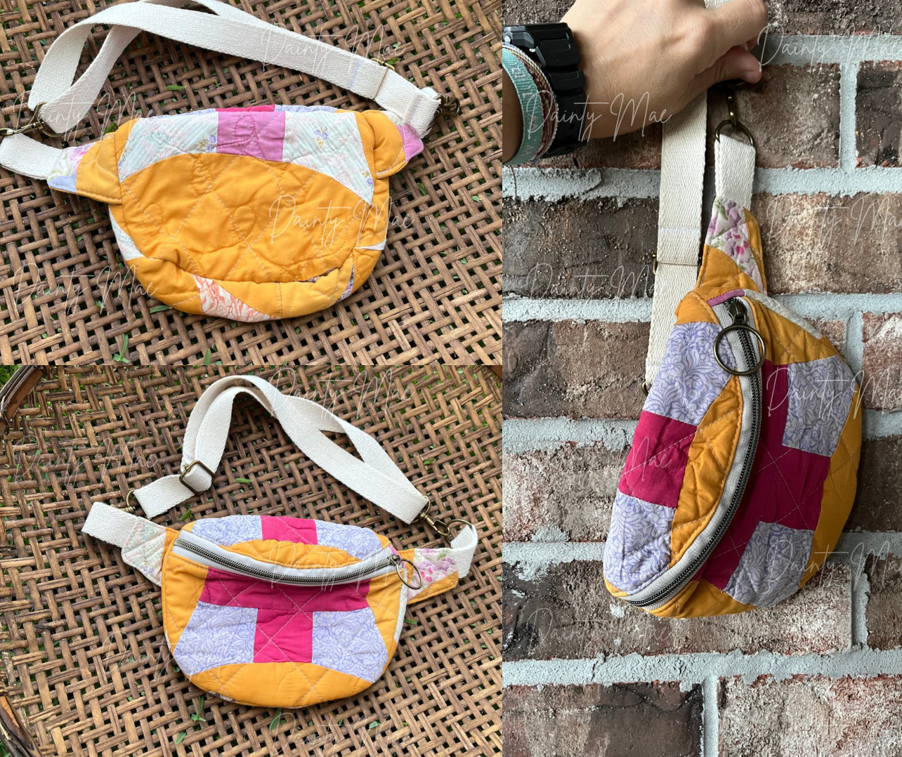 Vintage Yellow & Pink Quilt Belt Bag