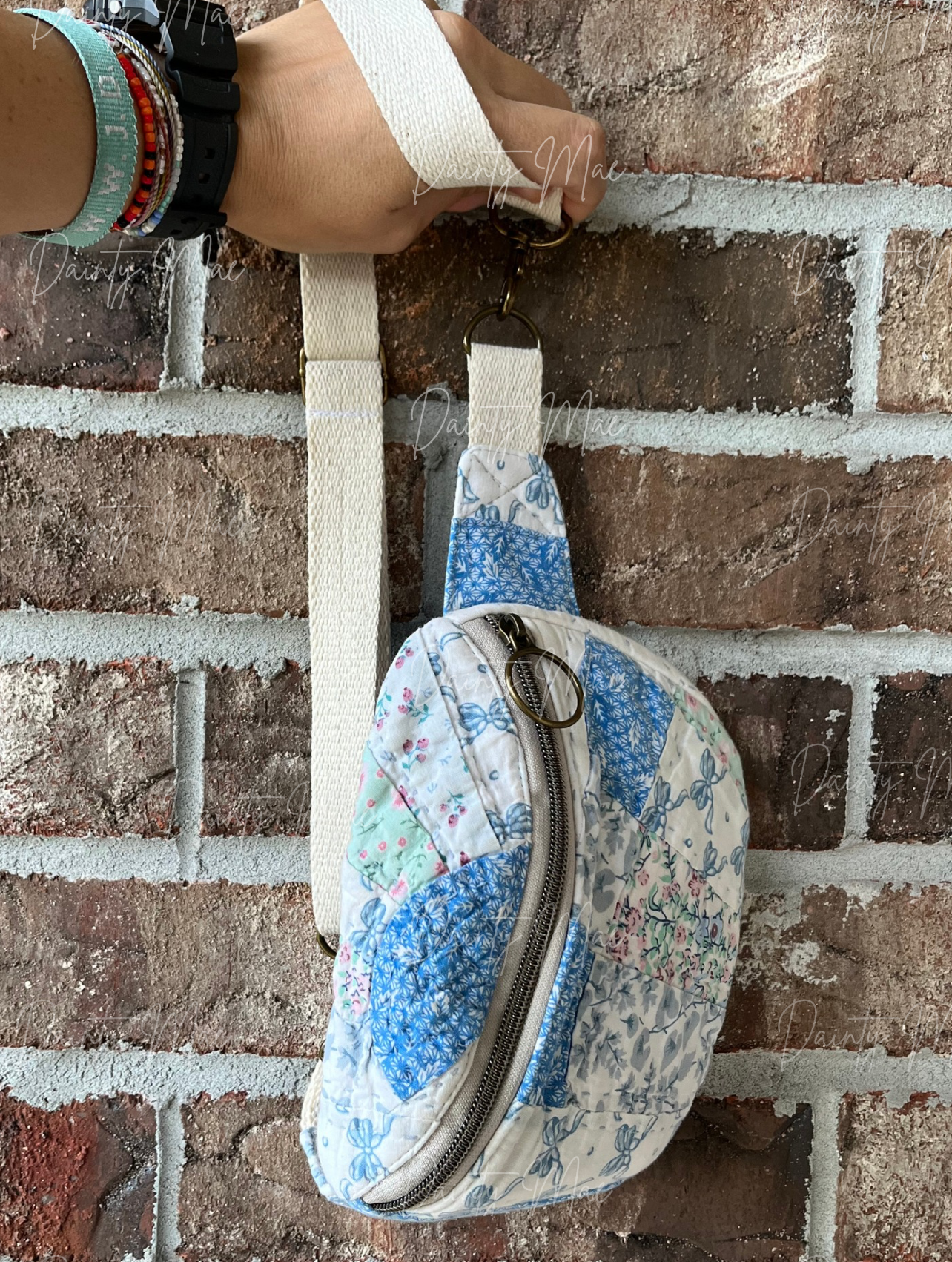 Blue & White Floral Quilt Belt Bag