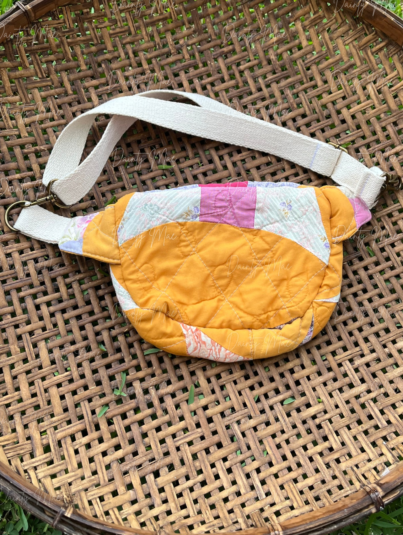 Vintage Yellow & Pink Quilt Belt Bag