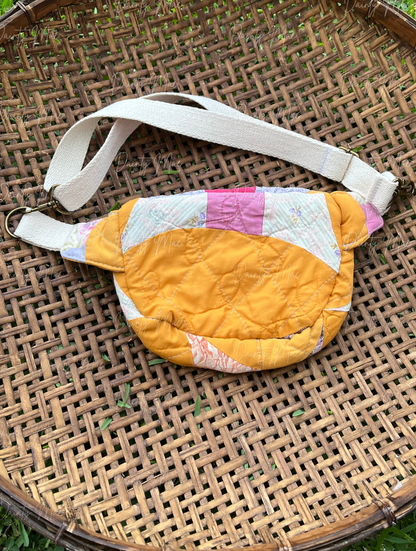 Vintage Yellow & Pink Quilt Belt Bag