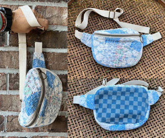 Blue & White Floral Quilt Belt Bag