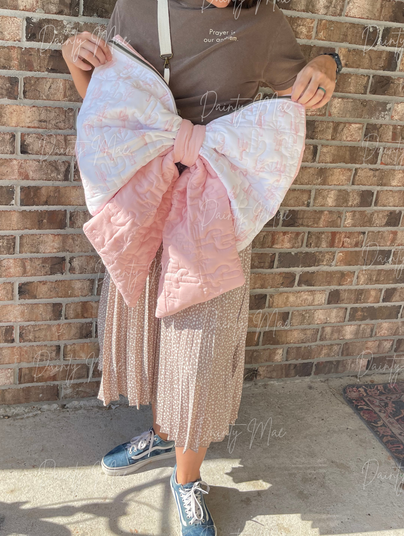 Pink & White Cactus Bow Bag