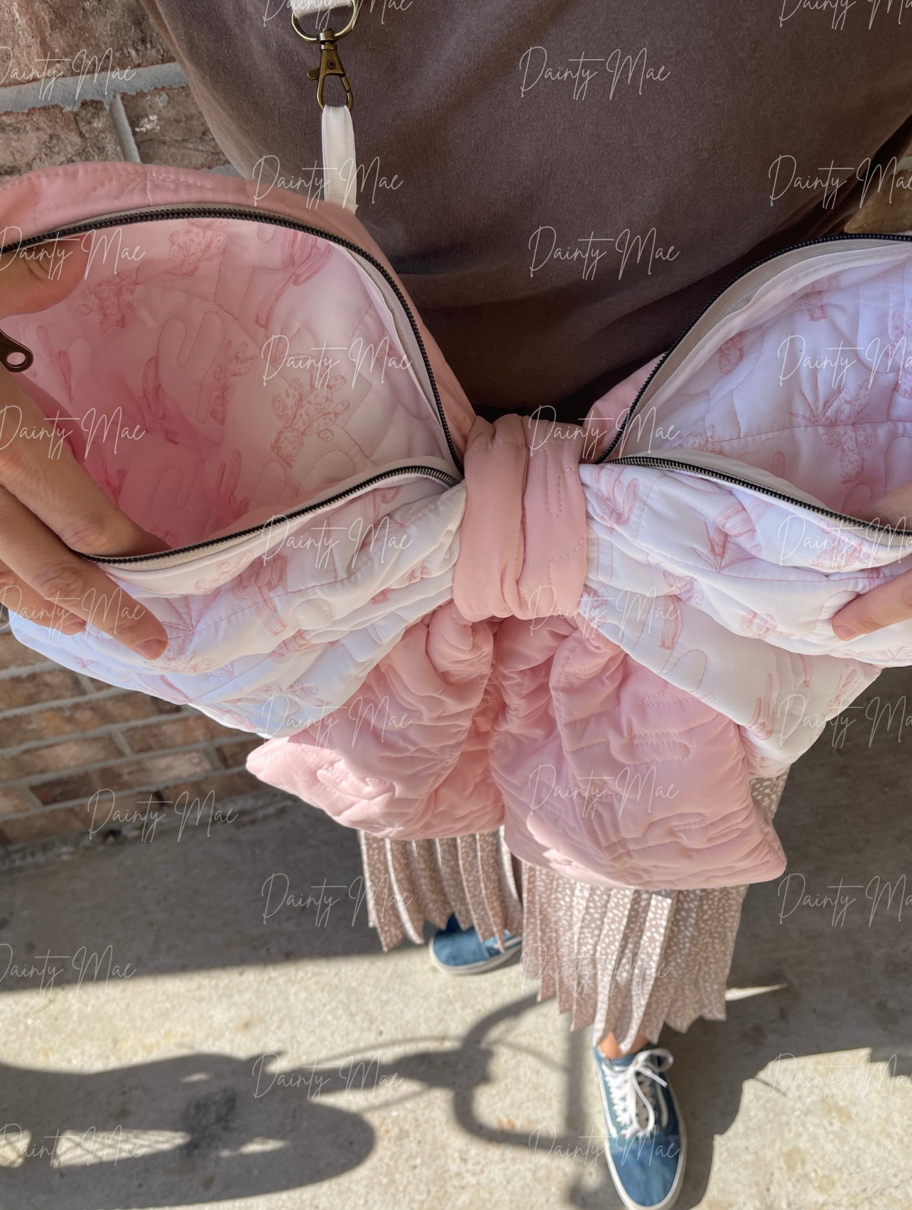 Pink & White Cactus Bow Bag